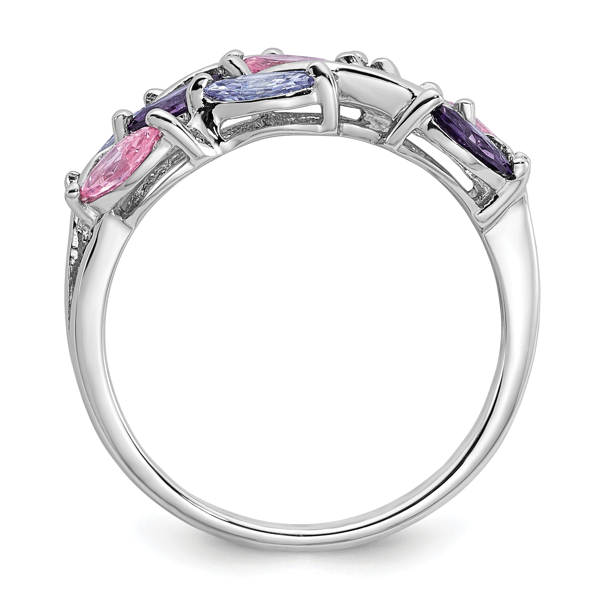 Sterling Silver Rhodium-plated Polished Fancy Pink and Purple Marquise CZ Size 6 Ring Secondary image