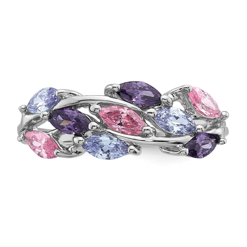 Sterling Silver Rhodium-plated Polished Fancy Pink and Purple Marquise CZ Size 8 Ring