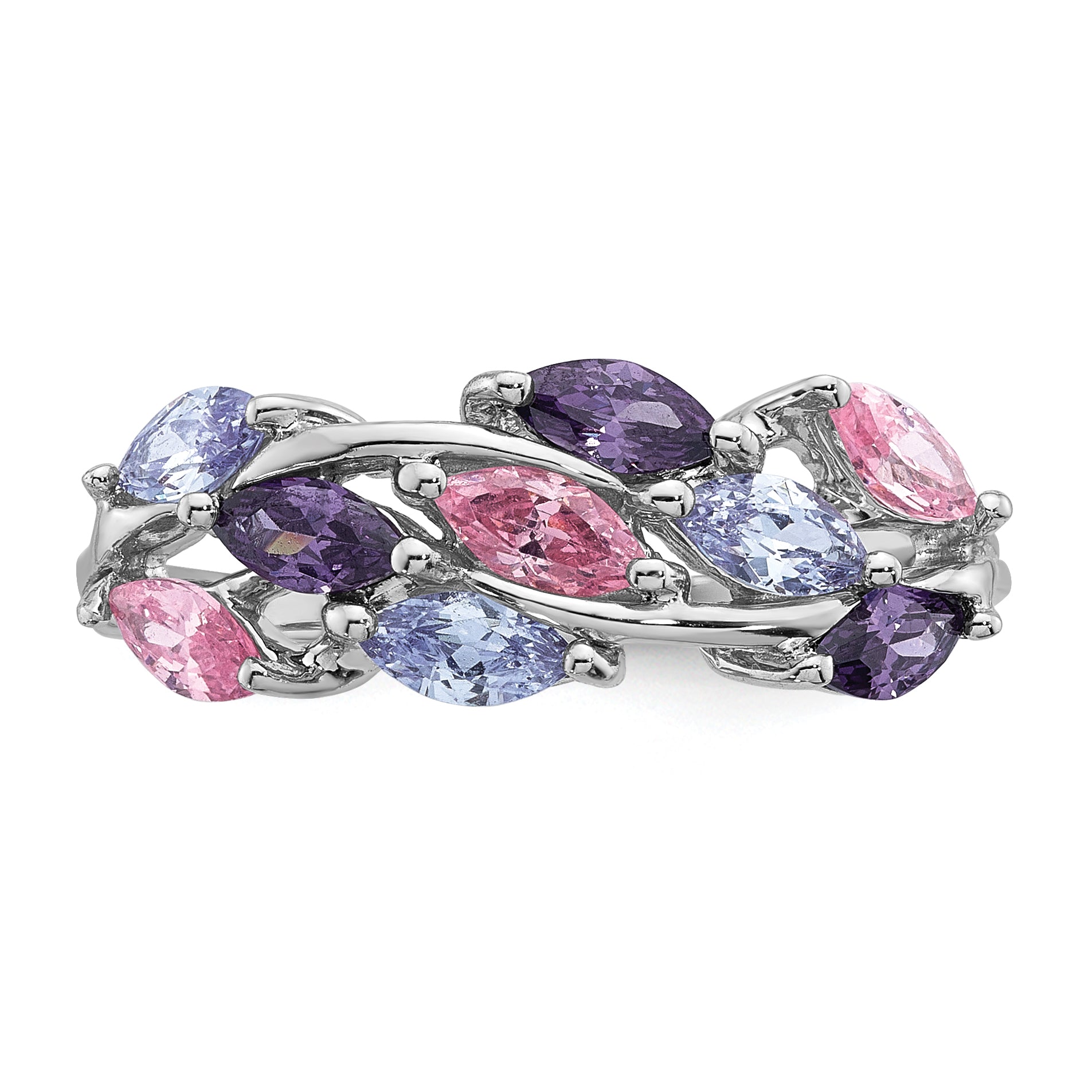 Sterling Silver Rhodium-plated Polished Fancy Pink and Purple Marquise CZ Size 8 Ring