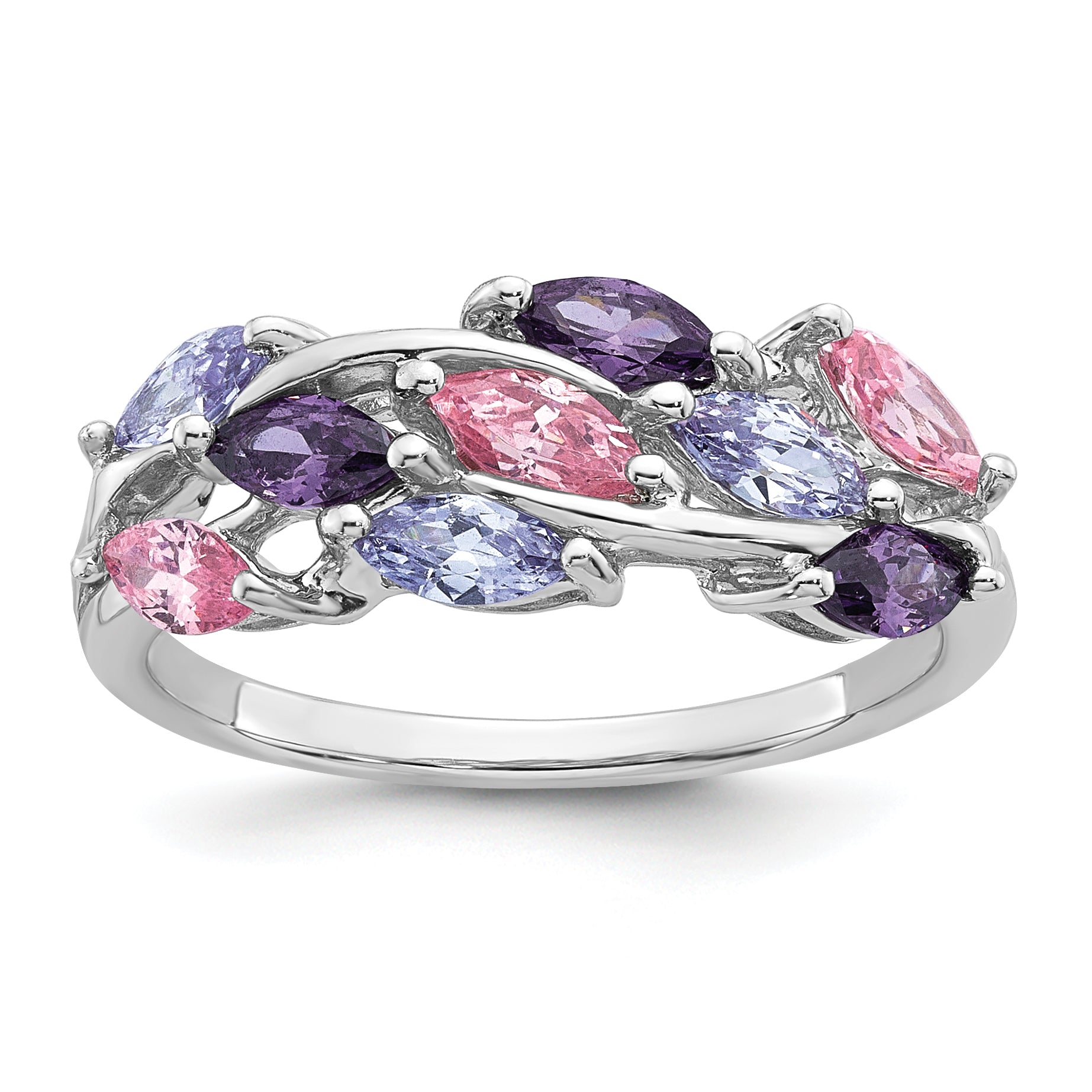 Sterling Silver Rhodium-plated Polished Fancy Pink and Purple Marquise CZ Size 8 Ring Main image