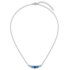 Sterling Silver Rhodium-plated Polished Lab Created Spinel/Lab Created Aquamarine/CZ  16 Inch with 2 Inch Extension Necklace