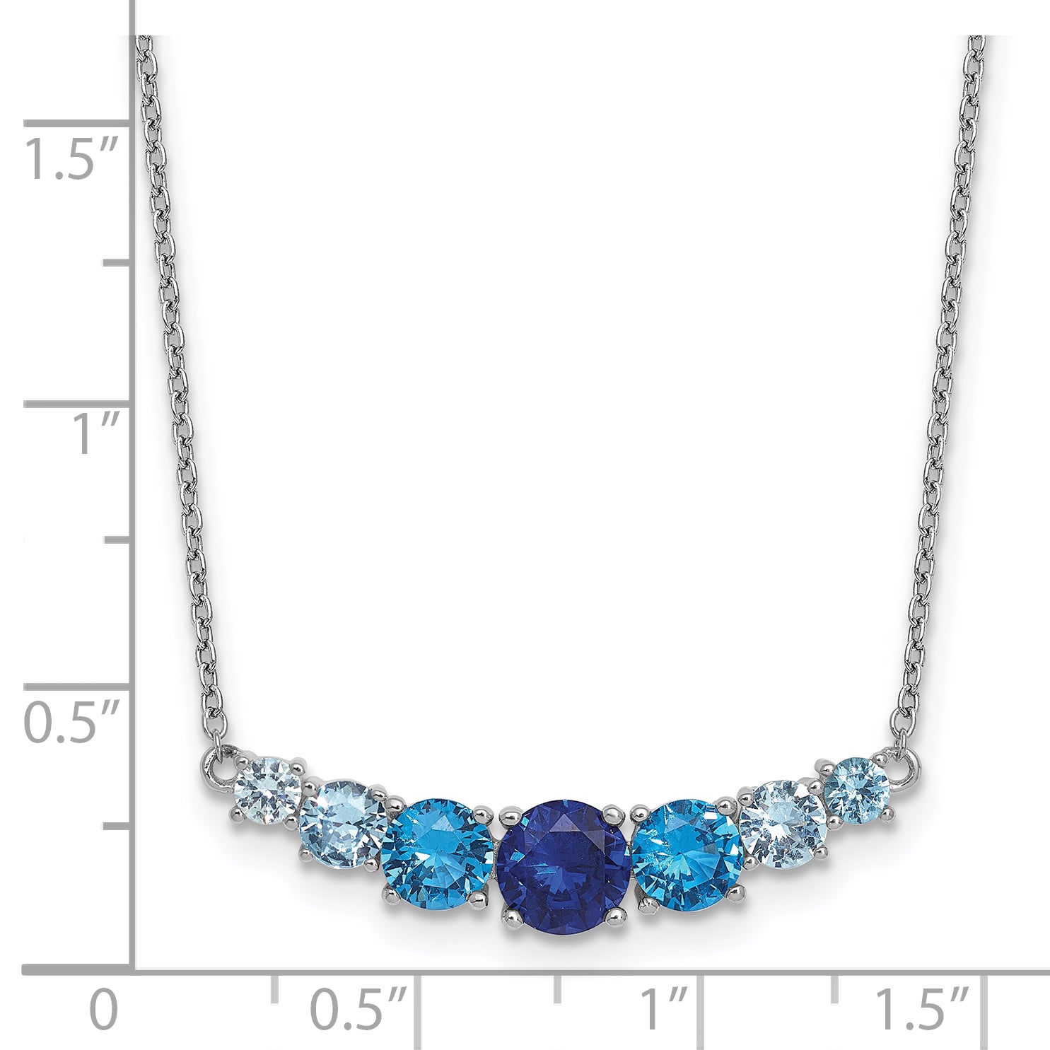 Sterling Silver Rhodium-plated Polished Lab Created Spinel/Lab Created Aquamarine/CZ  16 Inch with 2 Inch Extension Necklace