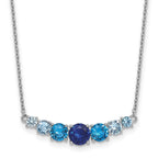Sterling Silver Rhodium-plated Polished Lab Created Spinel/Lab Created Aquamarine/CZ  16 Inch with 2 Inch Extension Necklace