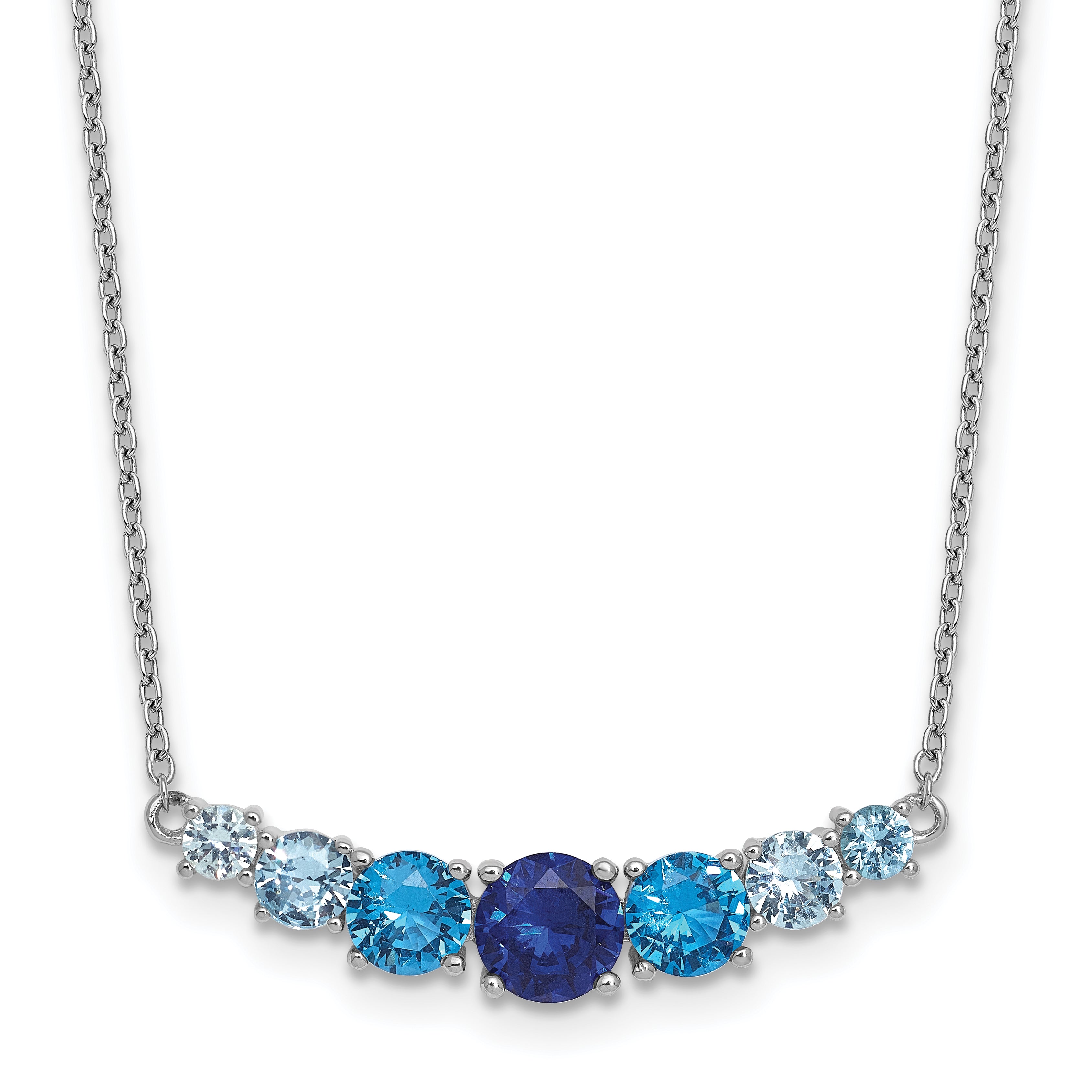 Sterling Silver Rhodium-plated Polished Lab Created Spinel/Lab Created Aquamarine/CZ  16 Inch with 2 Inch Extension Necklace