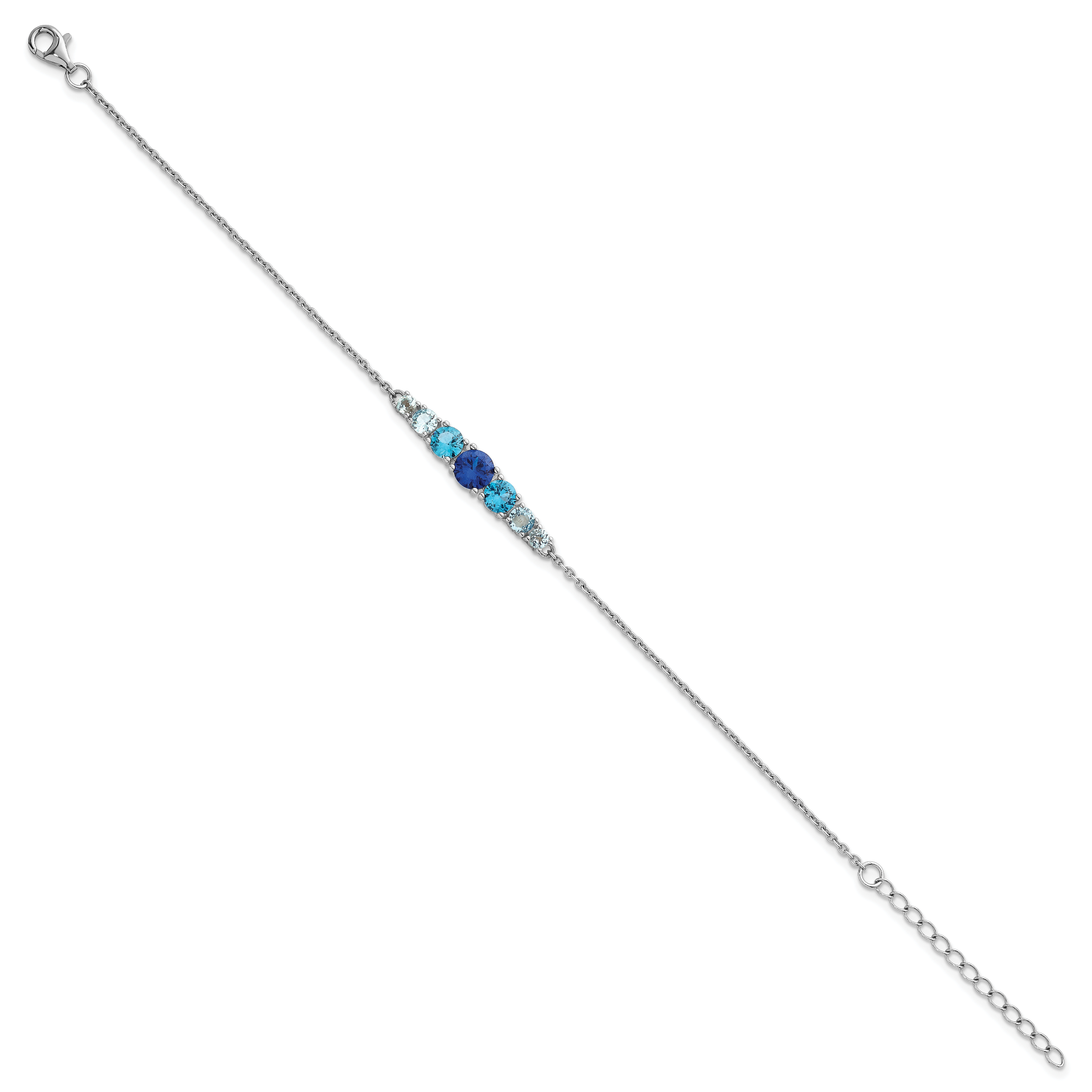 Sterling Silver Rhodium-plated Polished Lab Created Spinel/Lab Created Aquamarine/CZ  7 Inch with 1 Inch Extension Bracelet Secondary image