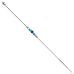 Sterling Silver Rhodium-plated Polished Lab Created Spinel/Lab Created Aquamarine/CZ  7 Inch with 1 Inch Extension Bracelet