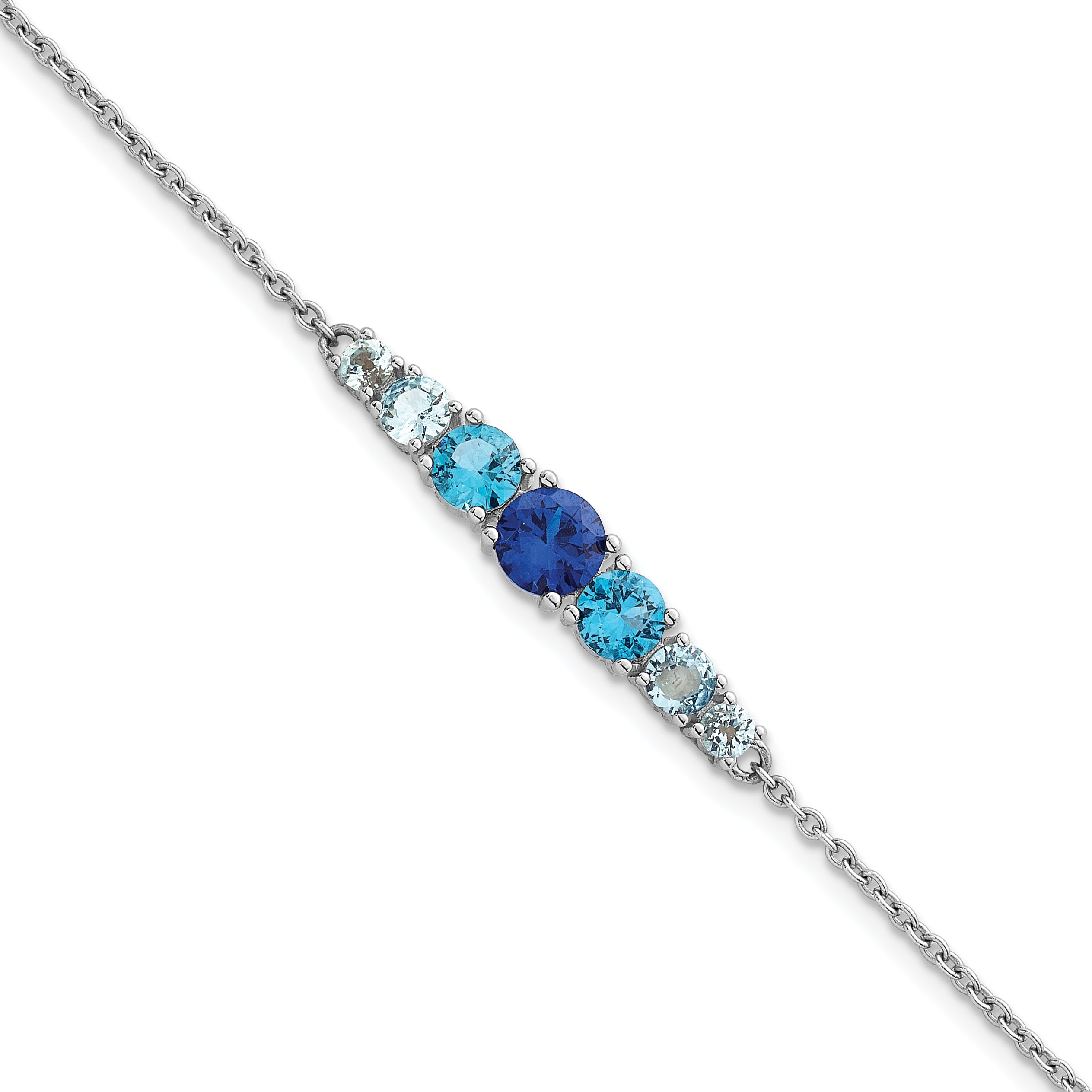 Sterling Silver Rhodium-plated Polished Lab Created Spinel/Lab Created Aquamarine/CZ  7 Inch with 1 Inch Extension Bracelet Main image
