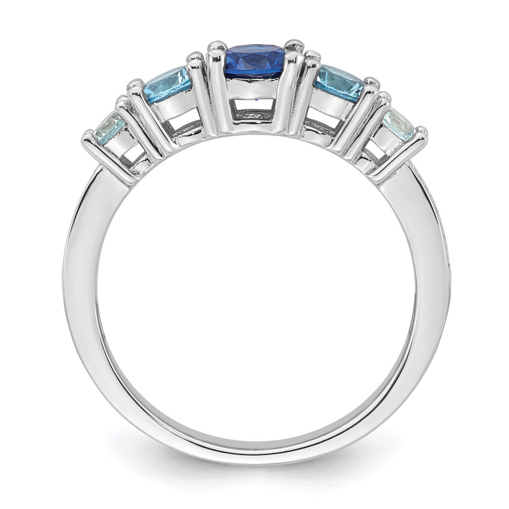 Sterling Silver Rhodium-plated Polished Lab Created Spinel/Lab Created Aquamarine/CZ  5-Stone Size 8 Ring