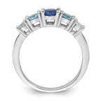Sterling Silver Rhodium-plated Polished Lab Created Spinel/Lab Created Aquamarine/CZ  5-Stone Size 8 Ring