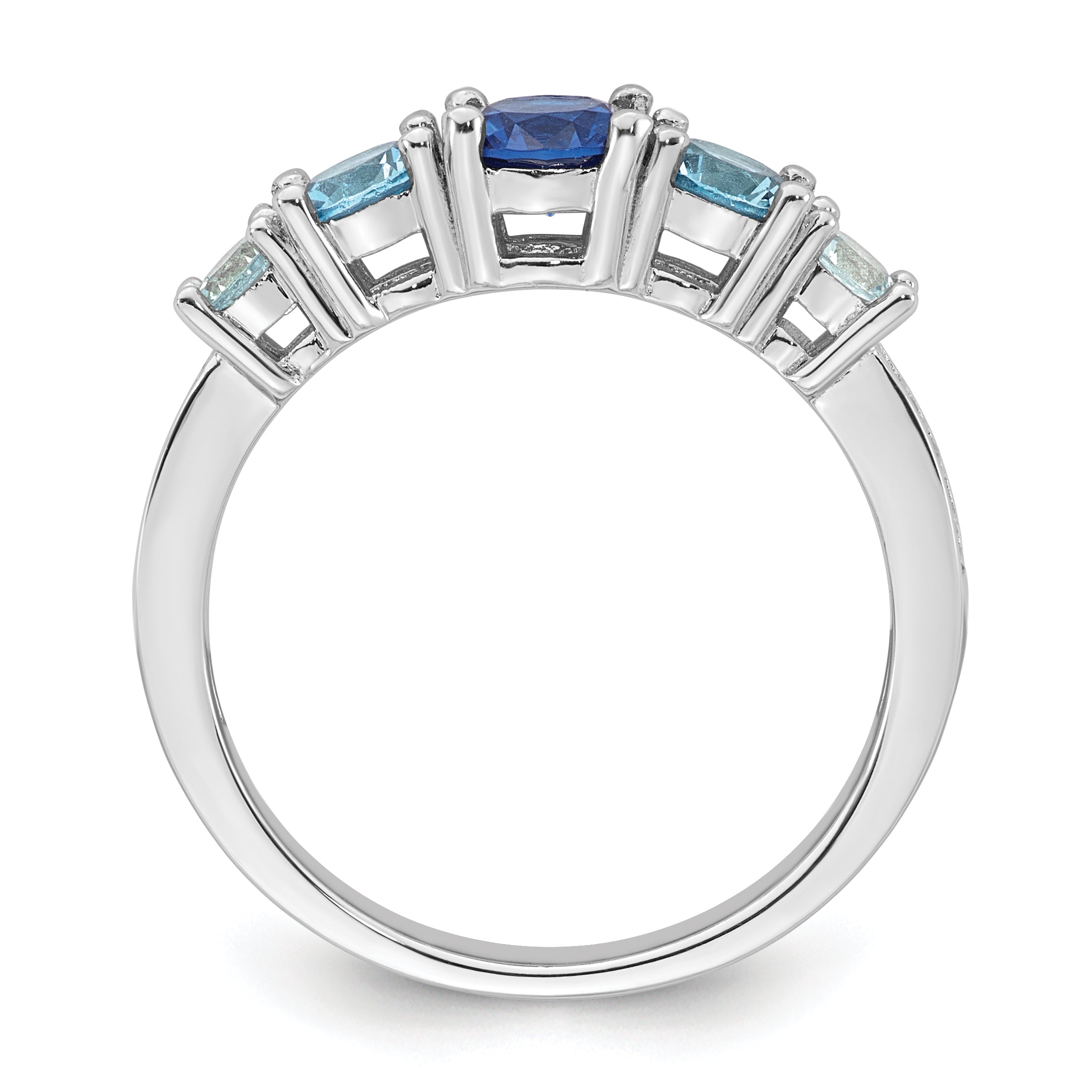 Sterling Silver Rhodium-plated Polished Lab Created Spinel/Lab Created Aquamarine/CZ  5-Stone Size 8 Ring