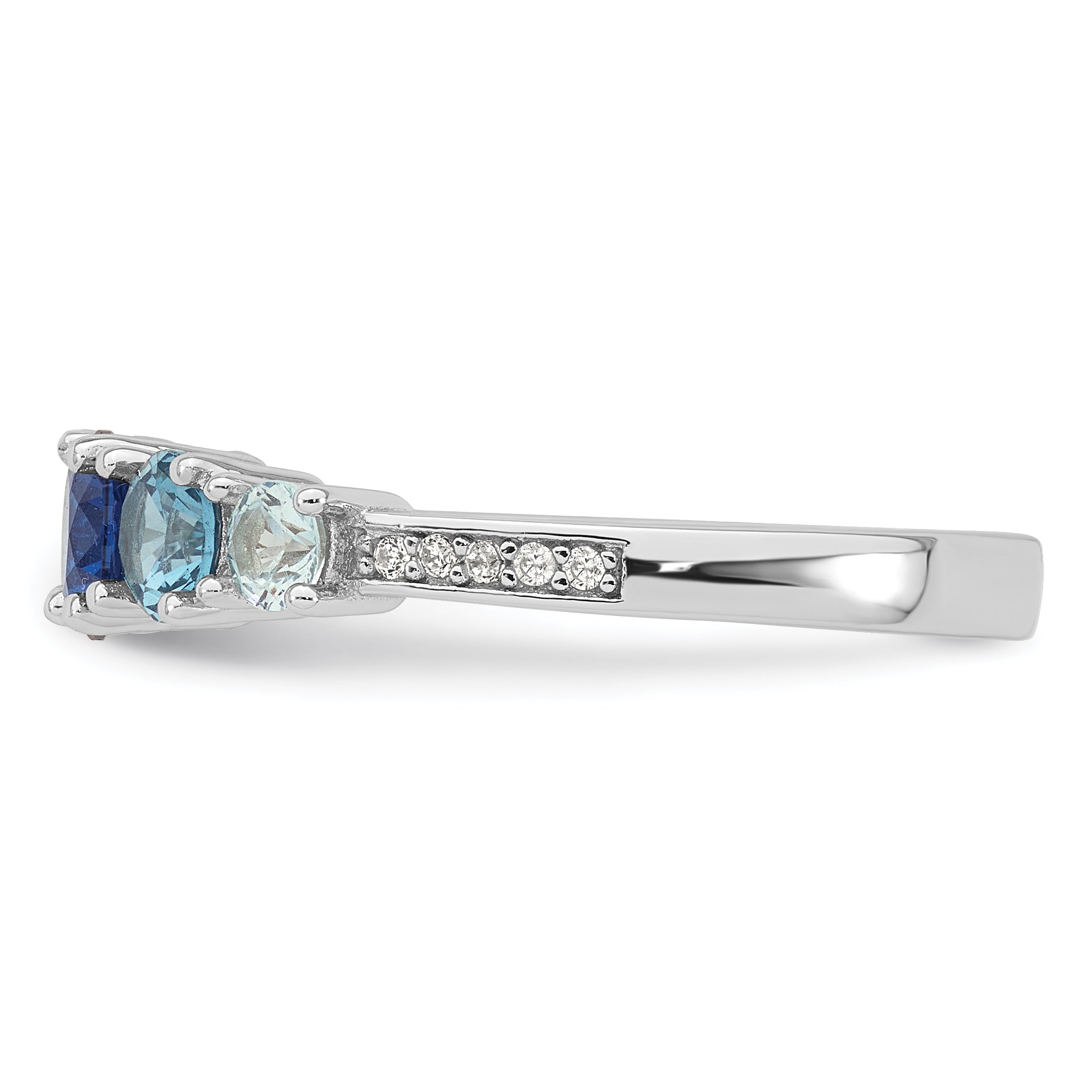Sterling Silver Rhodium-plated Polished Lab Created Spinel/Lab Created Aquamarine/CZ  5-Stone Size 8 Ring