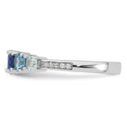 Sterling Silver Rhodium-plated Polished Lab Created Spinel/Lab Created Aquamarine/CZ  5-Stone Size 8 Ring