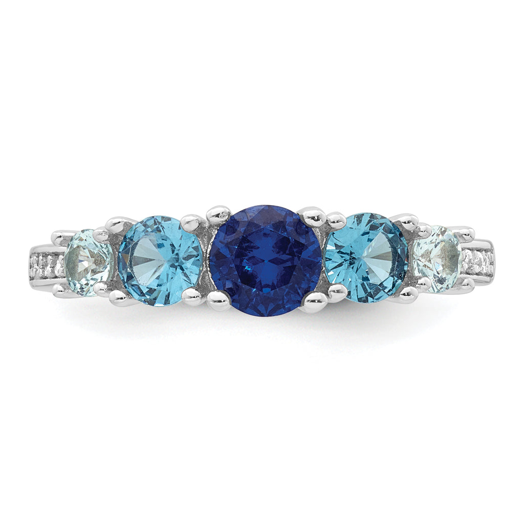 Sterling Silver Rhodium-plated Polished Lab Created Spinel/Lab Created Aquamarine/CZ  5-Stone Size 8 Ring