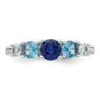 Sterling Silver Rhodium-plated Polished Lab Created Spinel/Lab Created Aquamarine/CZ  5-Stone Size 8 Ring