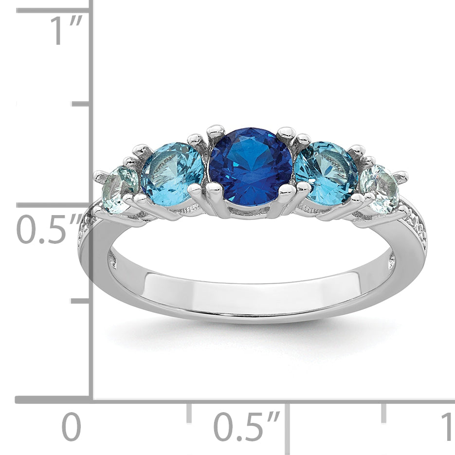 Sterling Silver Rhodium-plated Polished Lab Created Spinel/Lab Created Aquamarine/CZ  5-Stone Size 8 Ring