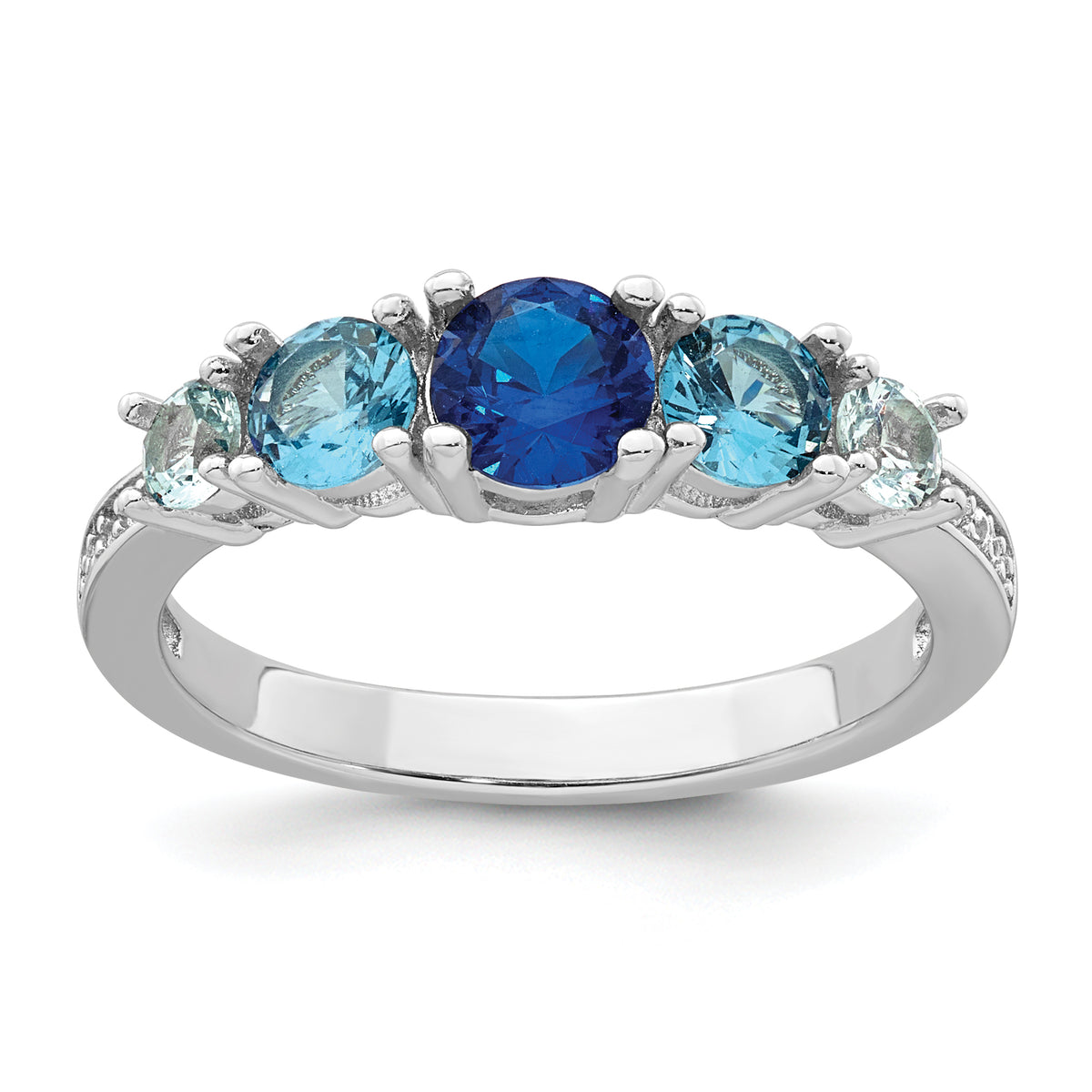 Sterling Silver Rhodium-plated Polished Lab Created Spinel/Lab Created Aquamarine/CZ  5-Stone Size 8 Ring