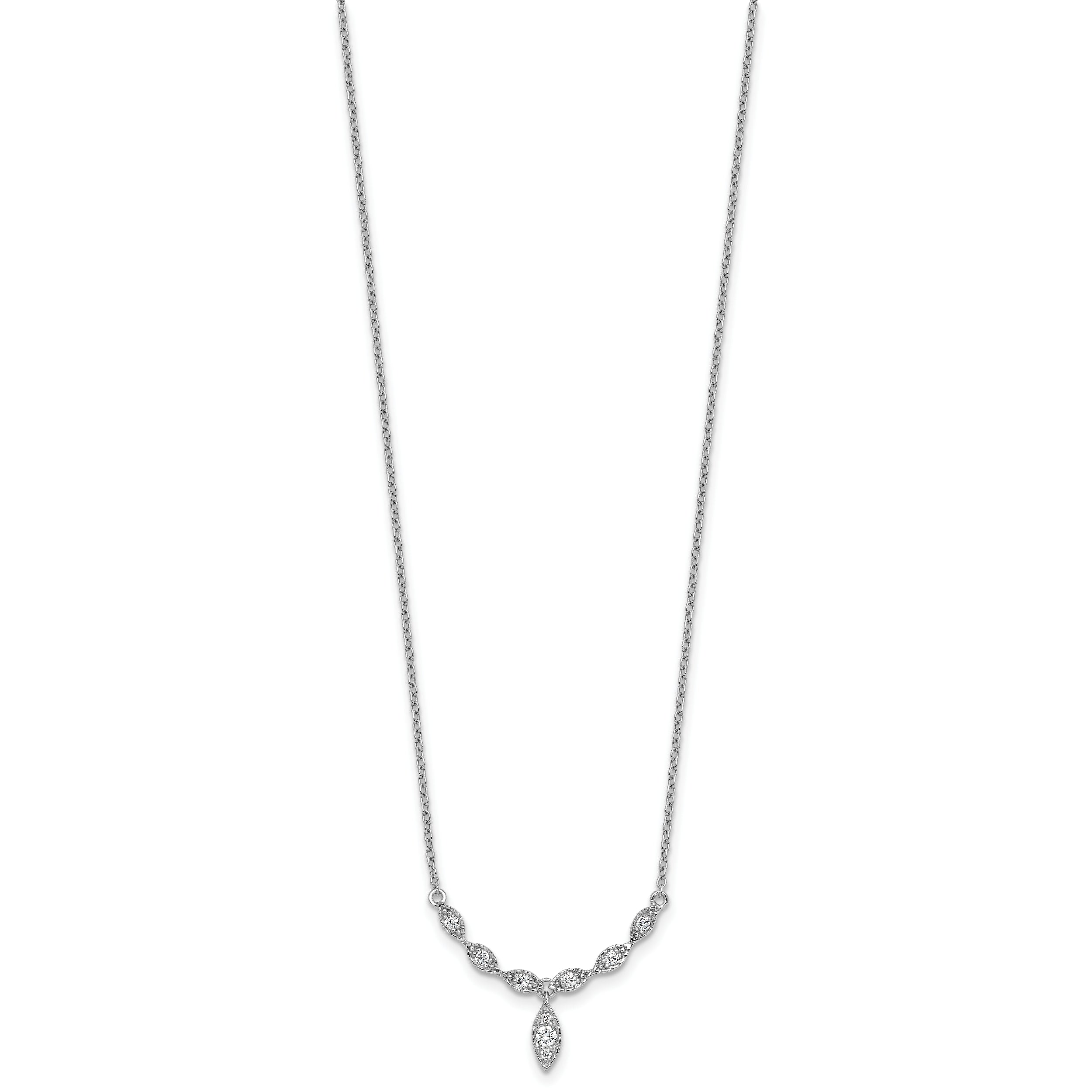 Sterling Silver Rhodium-plated Polished Fancy CZ Drop 16.5 inch with 1 inch Extension Necklace