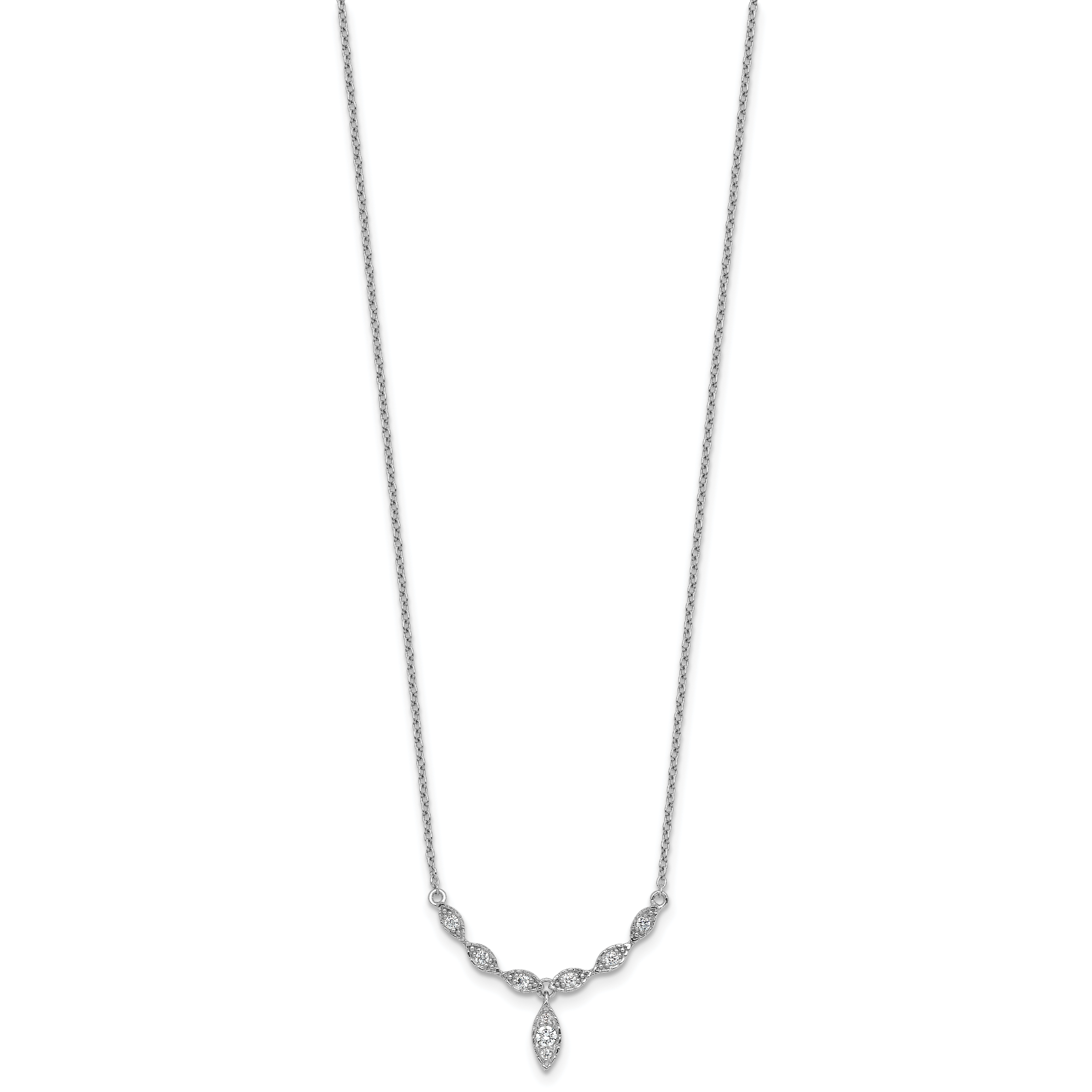 Sterling Silver Rhodium-plated Polished Fancy CZ Drop 16.5 inch with 1 inch Extension Necklace Secondary image