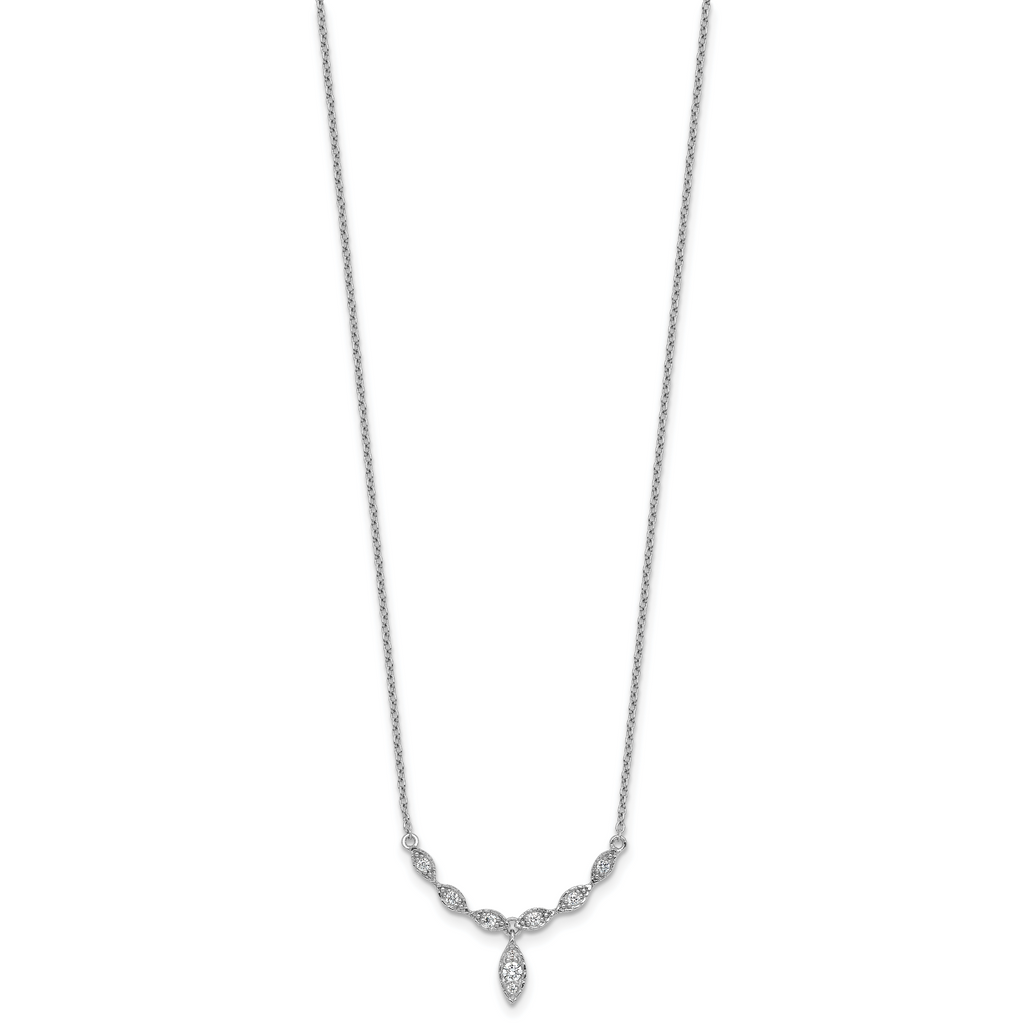Sterling Silver Rhodium-plated Polished Fancy CZ Drop 16.5 inch with 1 inch Extension Necklace