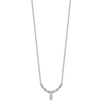 Sterling Silver Rhodium-plated Polished Fancy CZ Drop 16.5 inch with 1 inch Extension Necklace