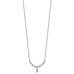 Sterling Silver Rhodium-plated Polished Fancy CZ Drop 16.5 inch with 1 inch Extension Necklace