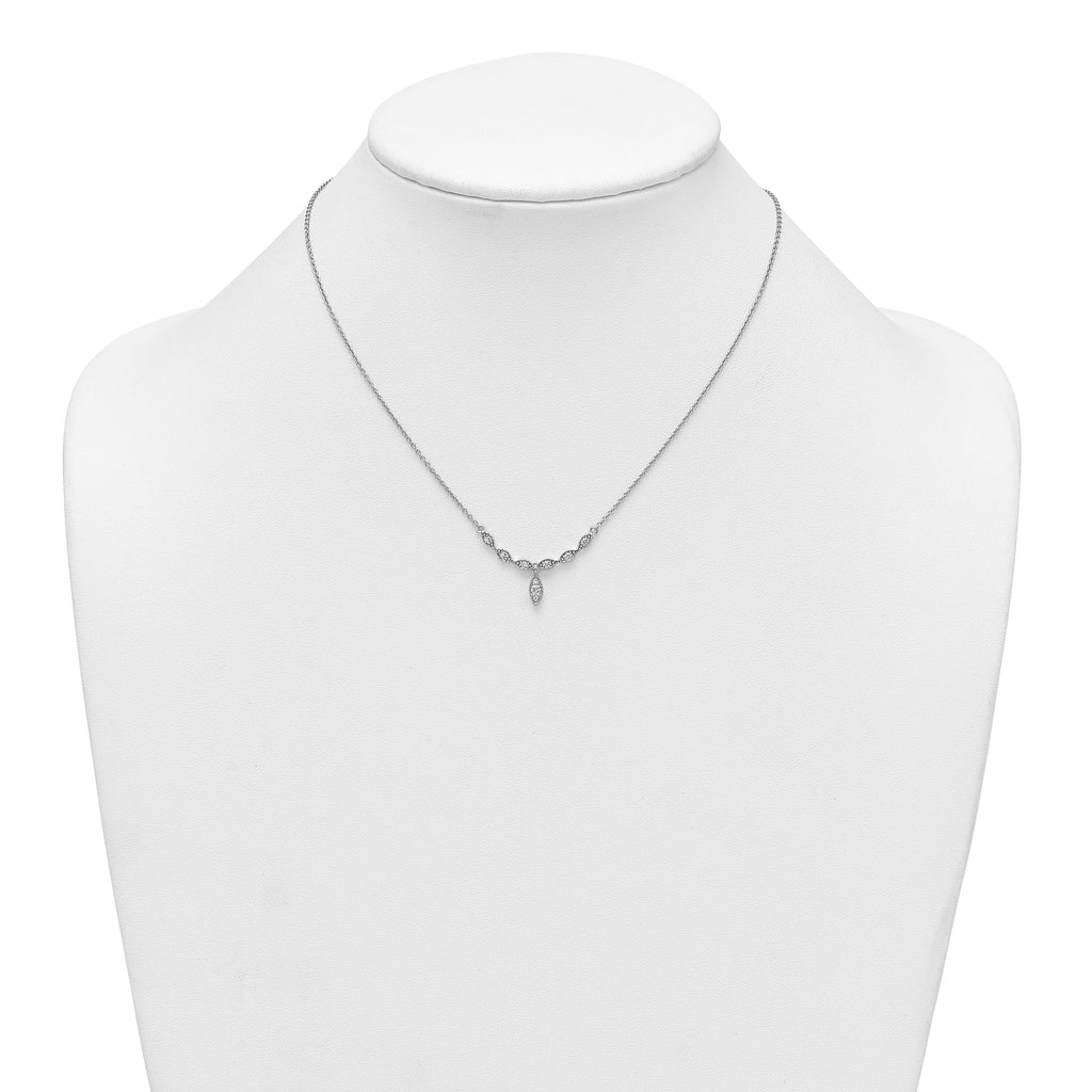 Sterling Silver Rhodium-plated Polished Fancy CZ Drop 16.5 inch with 1 inch Extension Necklace