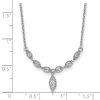 Sterling Silver Rhodium-plated Polished Fancy CZ Drop 16.5 inch with 1 inch Extension Necklace