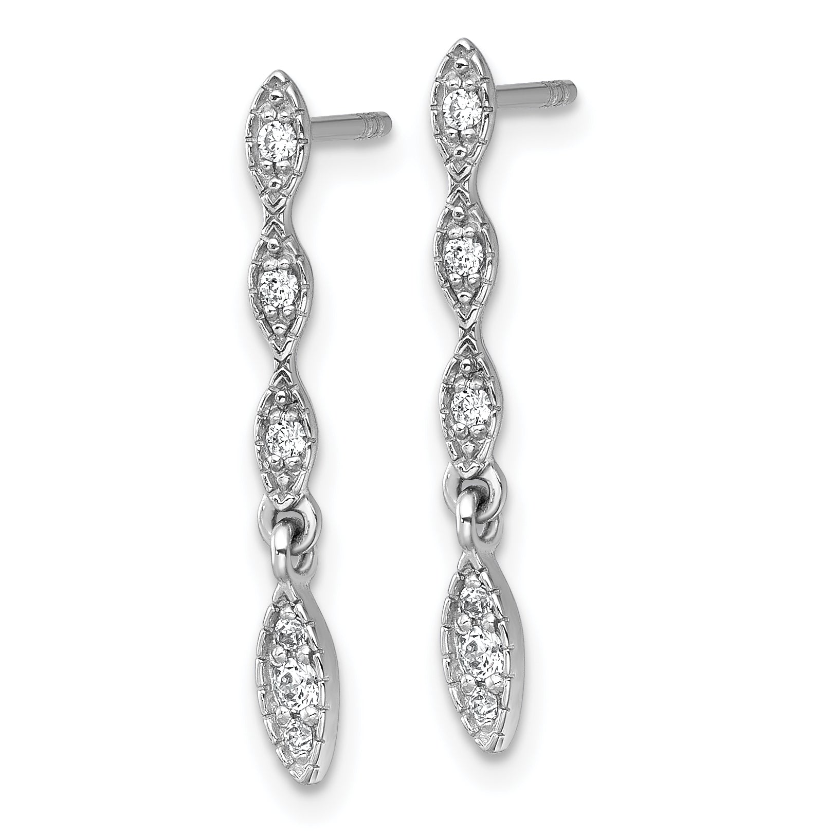 Sterling Silver Rhodium-plated Polished Fancy CZ Drop Dangle Post Earrings Secondary image