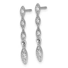 Sterling Silver Rhodium-plated Polished Fancy CZ Drop Dangle Post Earrings