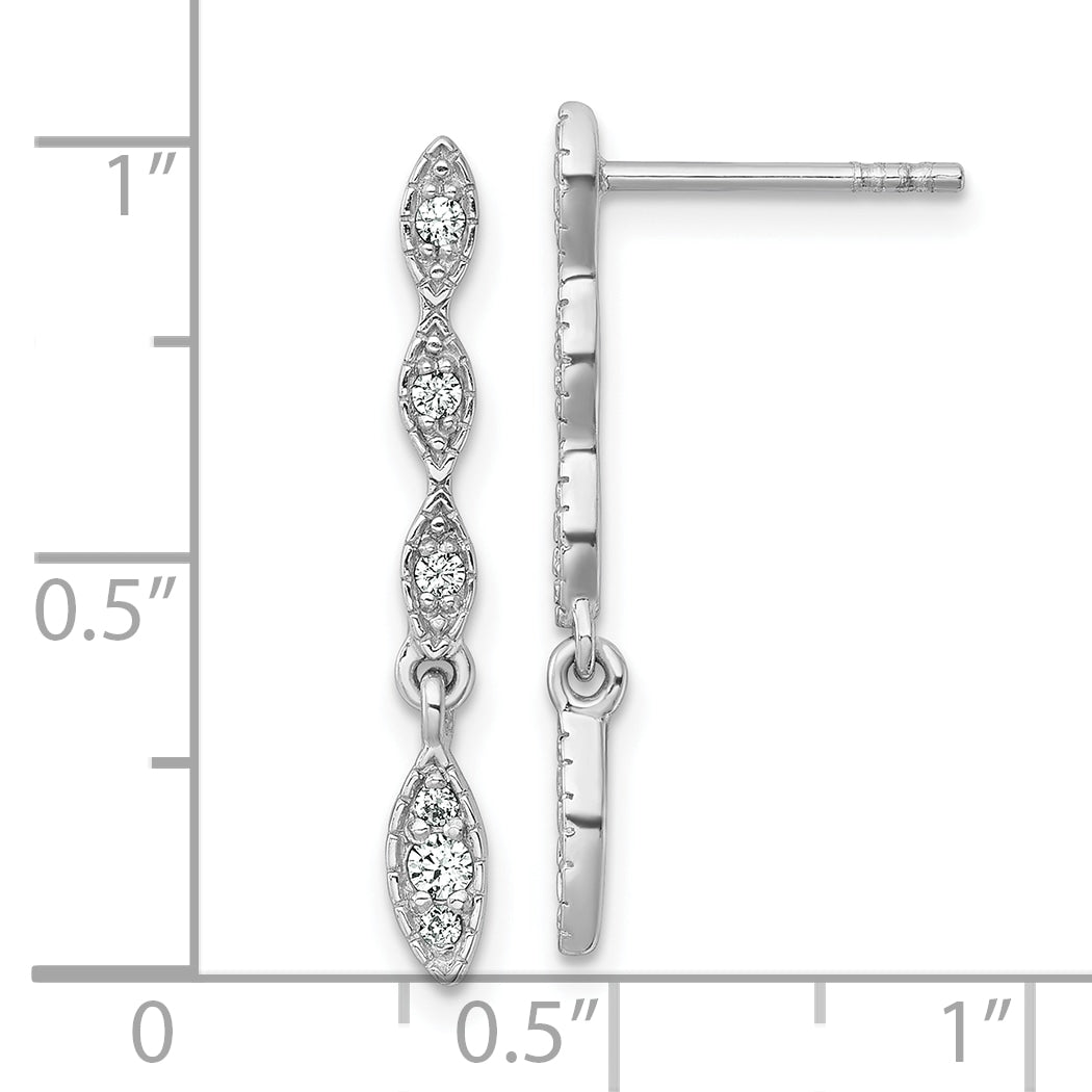 Sterling Silver Rhodium-plated Polished Fancy CZ Drop Dangle Post Earrings