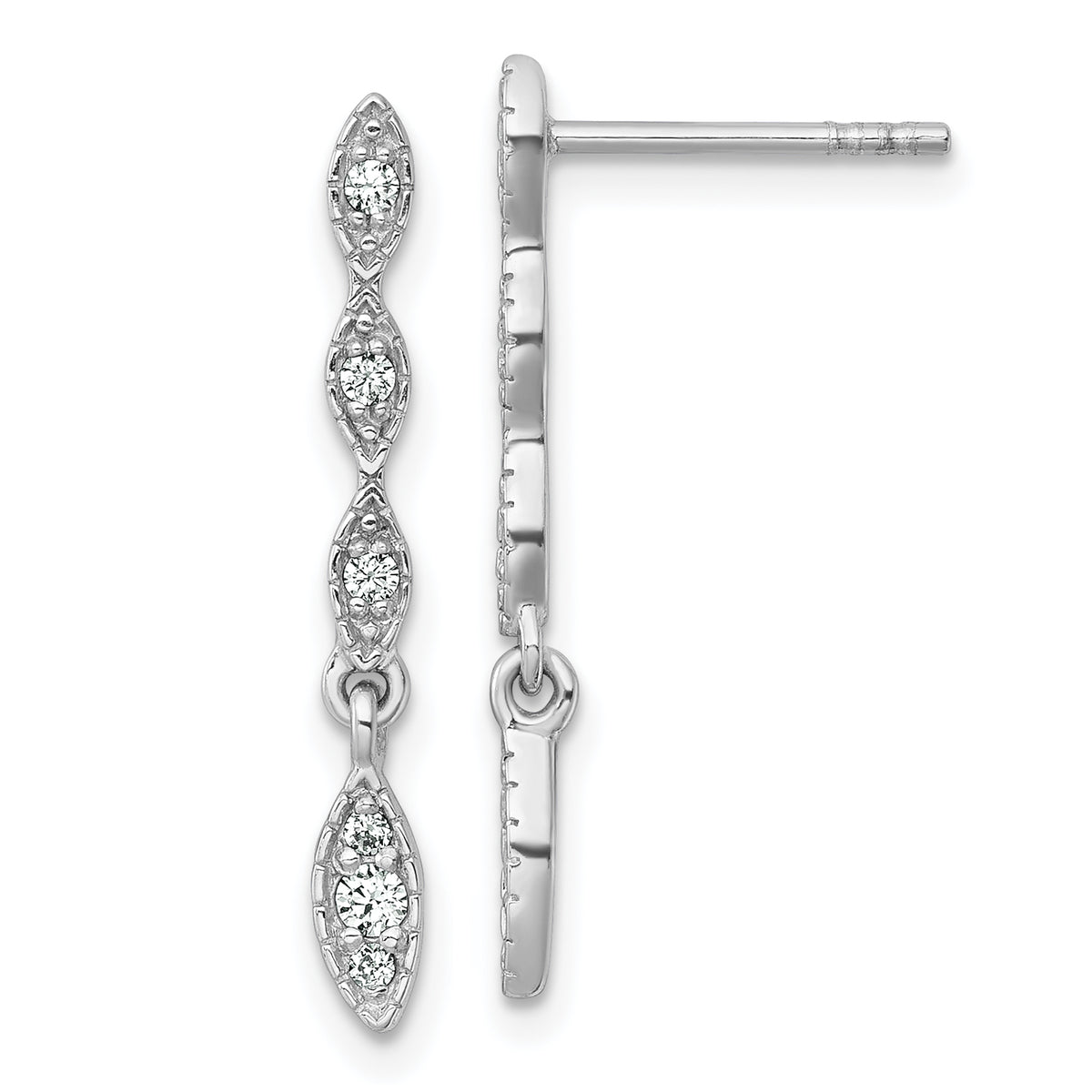 Sterling Silver Rhodium-plated Polished Fancy CZ Drop Dangle Post Earrings
