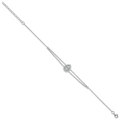Sterling Silver Rhodium-plated Polished Fancy Two-strand CZ Teardrop Halo 7 Inch with 1 Inch Extension Bracelet