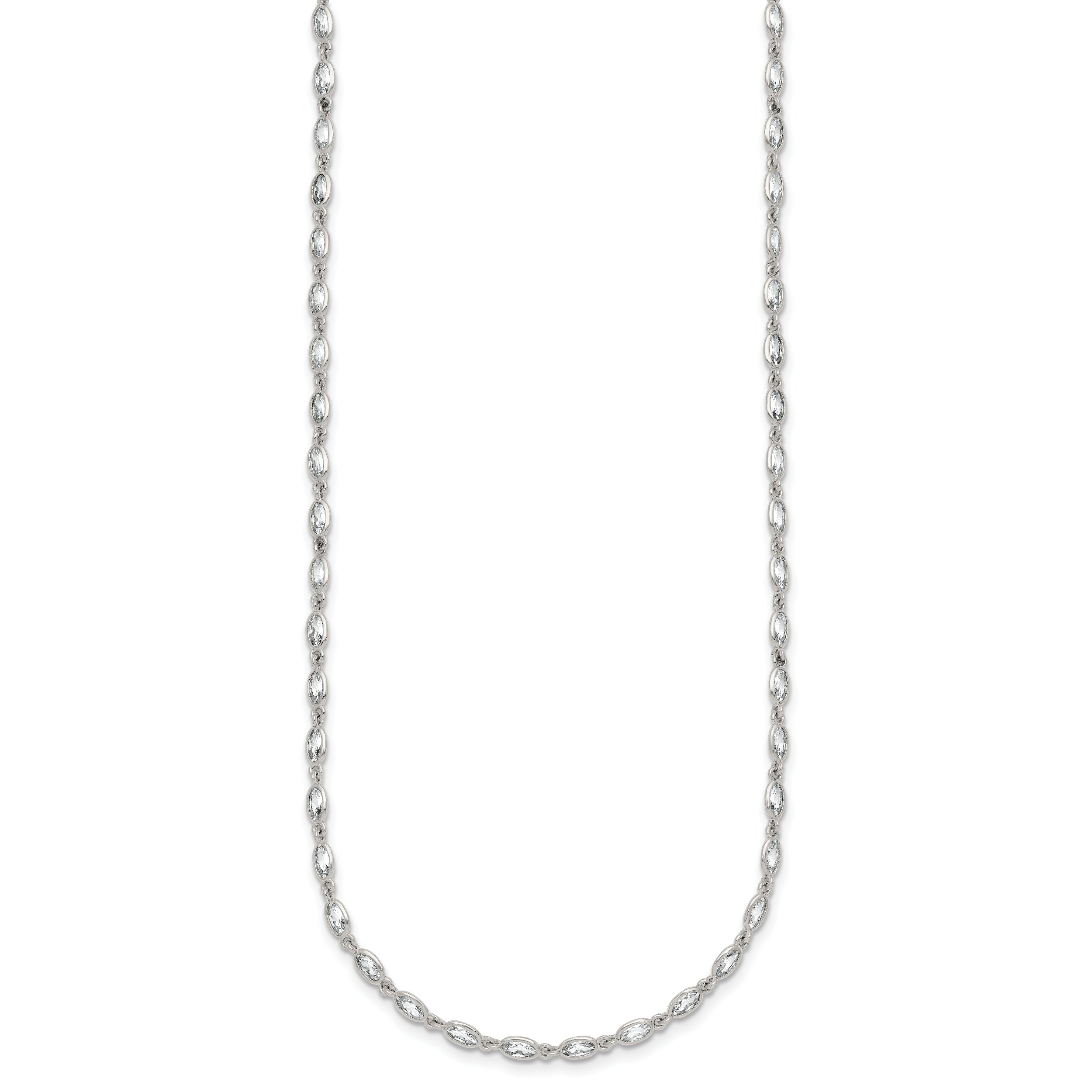Sterling Silver Polished Oval Bezel CZ 16 Inch with 2 Inch Extension Necklace