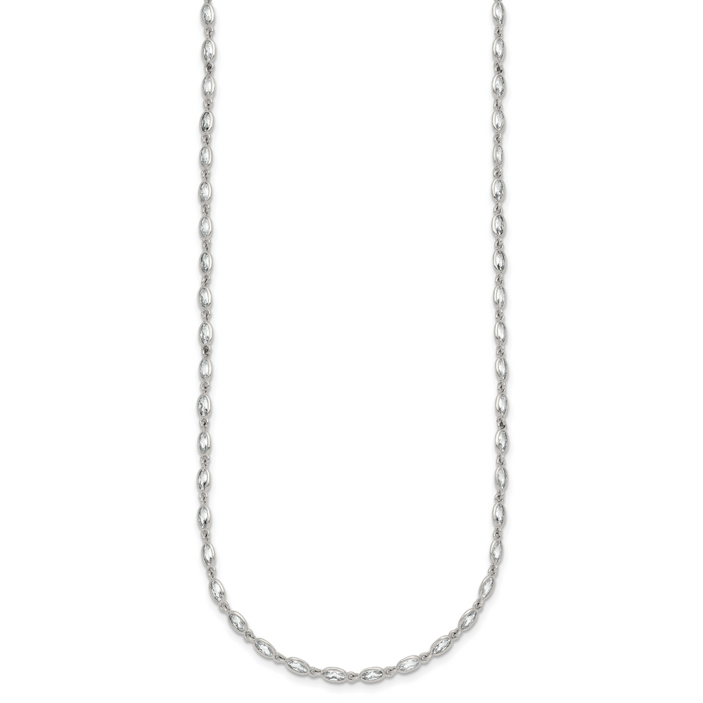 Sterling Silver Polished Oval Bezel CZ 16 Inch with 2 Inch Extension Necklace