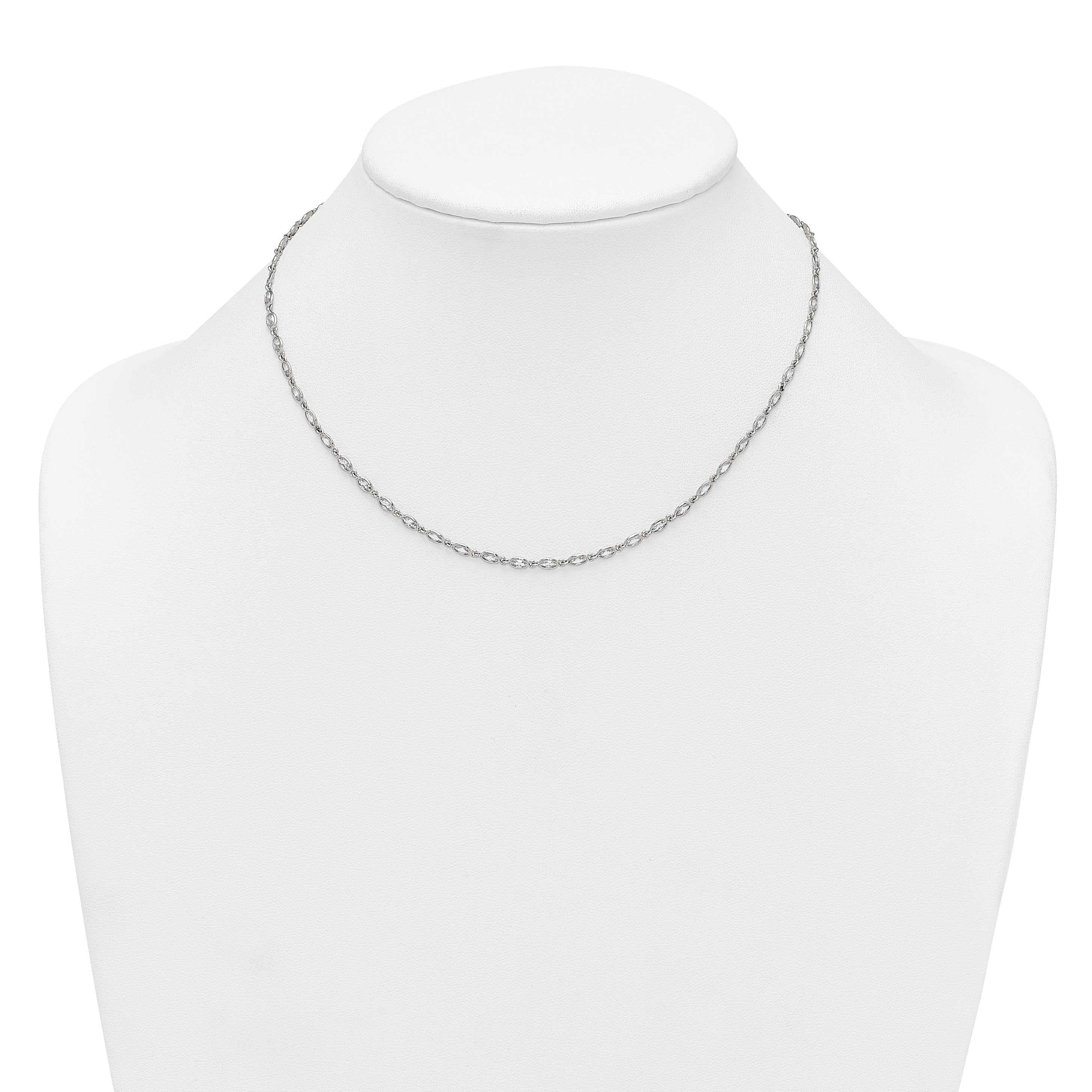 Sterling Silver Polished Oval Bezel CZ 16 Inch with 2 Inch Extension Necklace