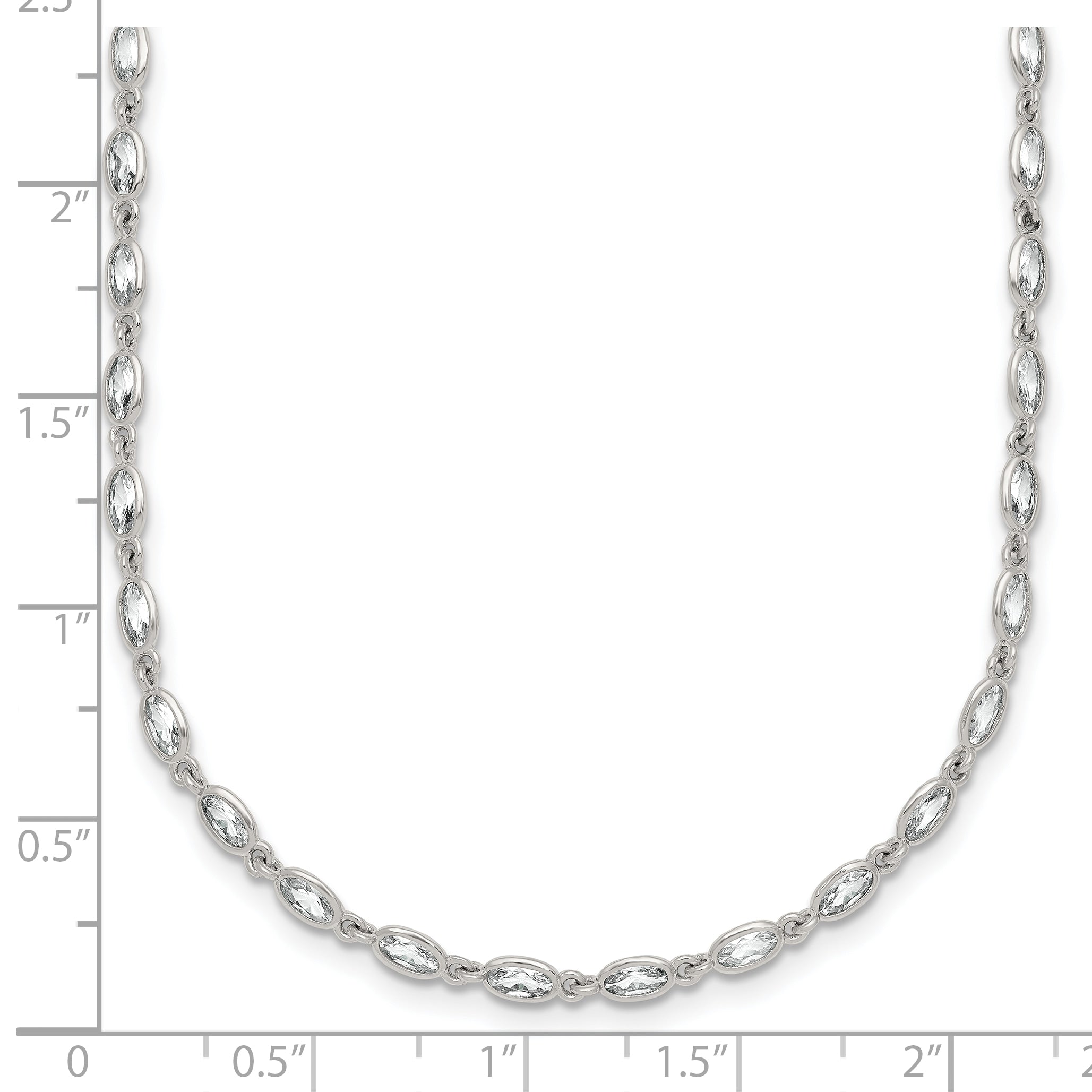Sterling Silver Polished Oval Bezel CZ 16 Inch with 2 Inch Extension Necklace