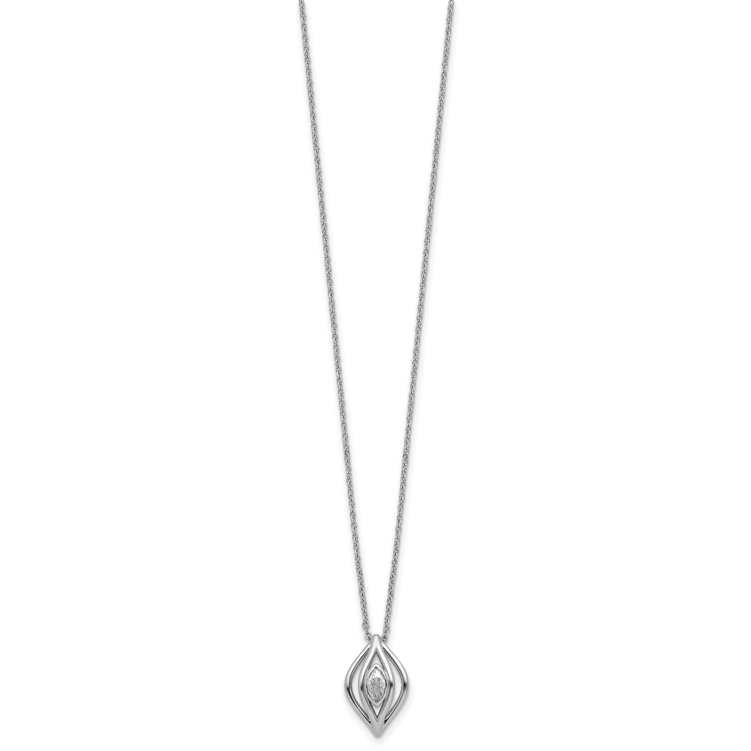 Sterling Silver Rhodium-plated Marquise CZ Polished Fancy Oval 18 inch Necklace Secondary image