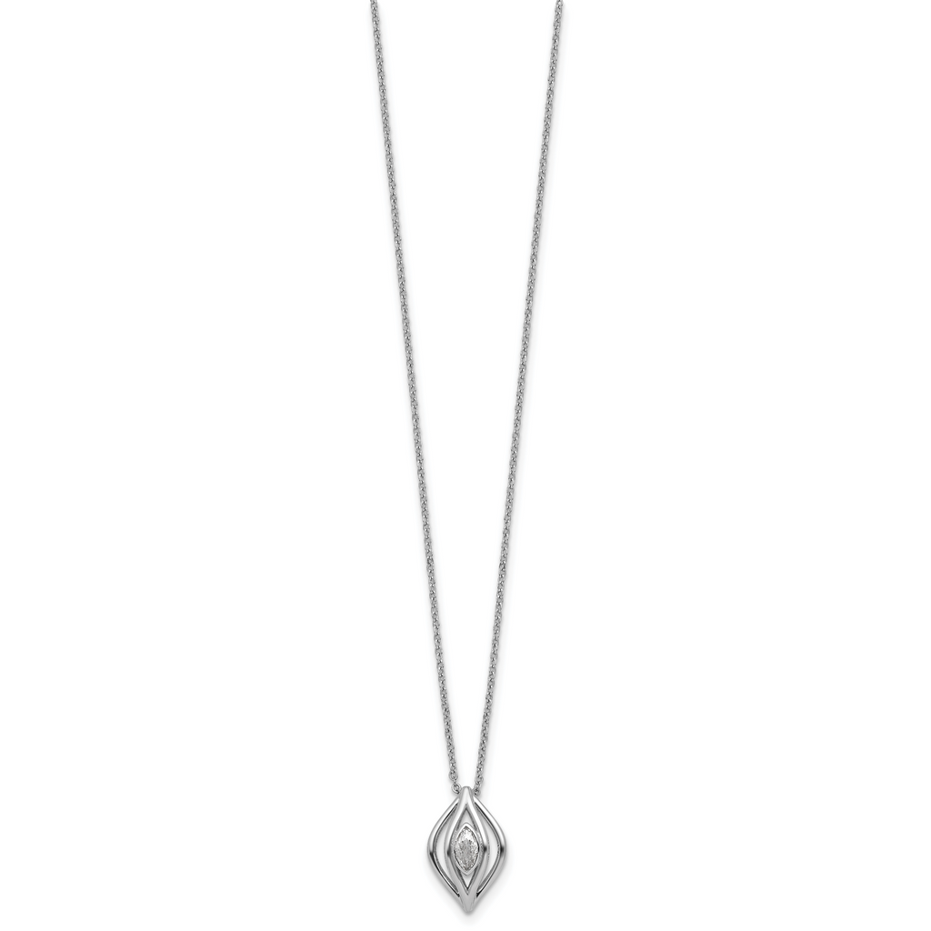 Sterling Silver Rhodium-plated Marquise CZ Polished Fancy Oval 18 inch Necklace