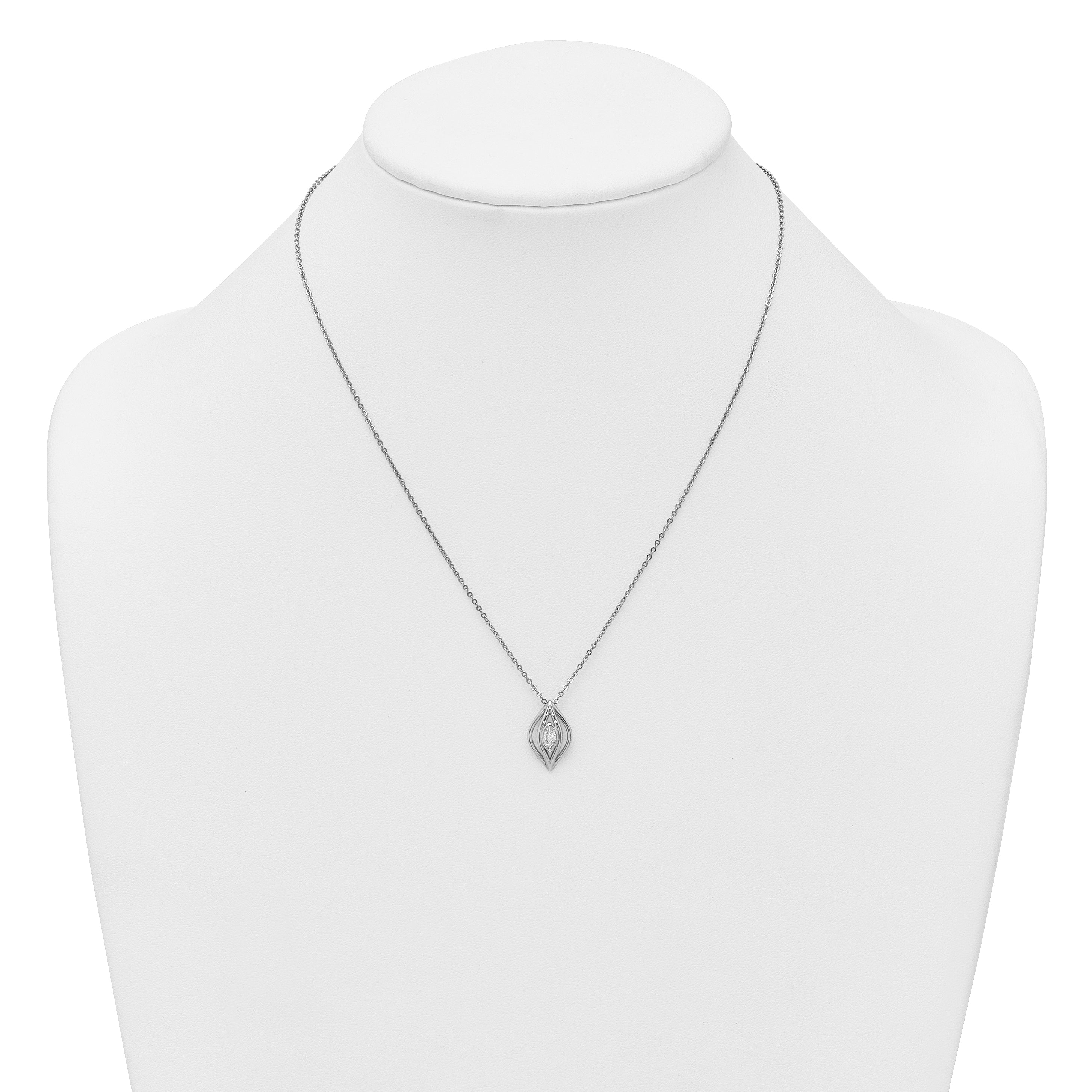 Sterling Silver Rhodium-plated Marquise CZ Polished Fancy Oval 18 inch Necklace