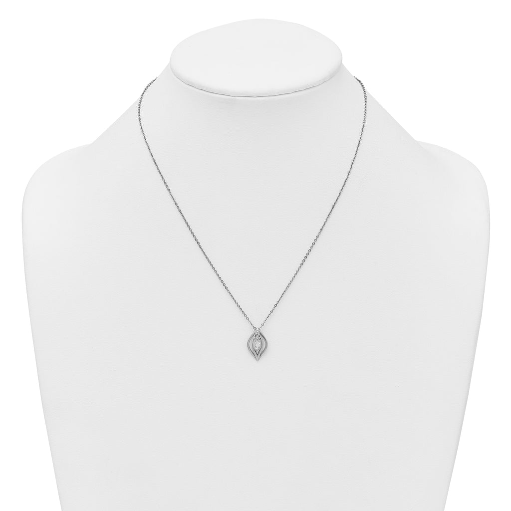 Sterling Silver Rhodium-plated Marquise CZ Polished Fancy Oval 18 inch Necklace