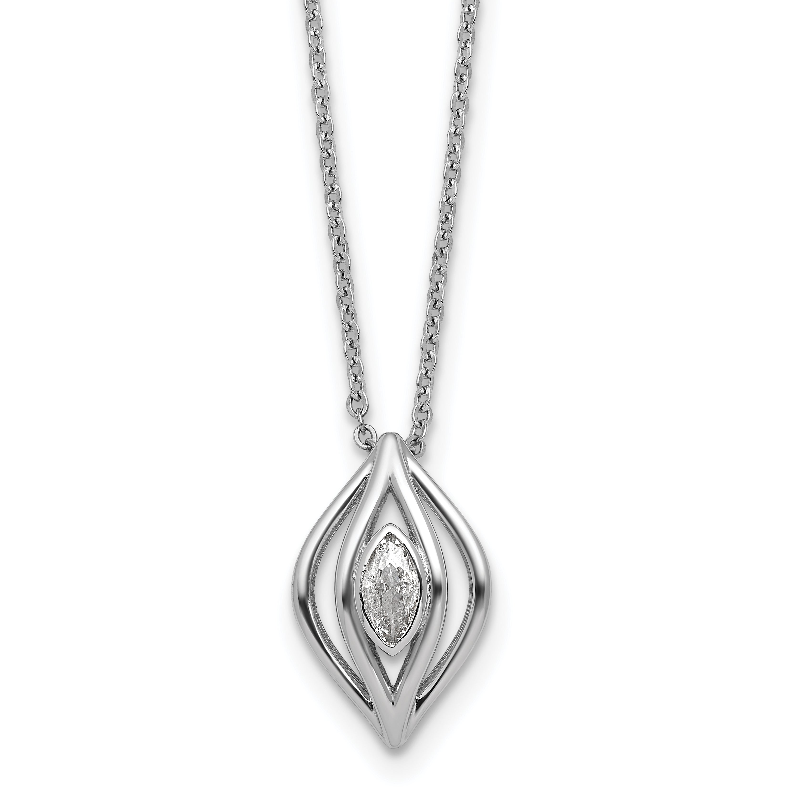 Sterling Silver Rhodium-plated Marquise CZ Polished Fancy Oval 18 inch Necklace Main image