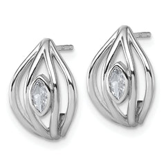 Sterling Silver Rhodium-plated Marquise CZ Polished Oval J-Hoop Post Earrings