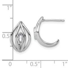 Sterling Silver Rhodium-plated Marquise CZ Polished Oval J-Hoop Post Earrings