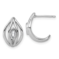 Sterling Silver Rhodium-plated Marquise CZ Polished Oval J-Hoop Post Earrings