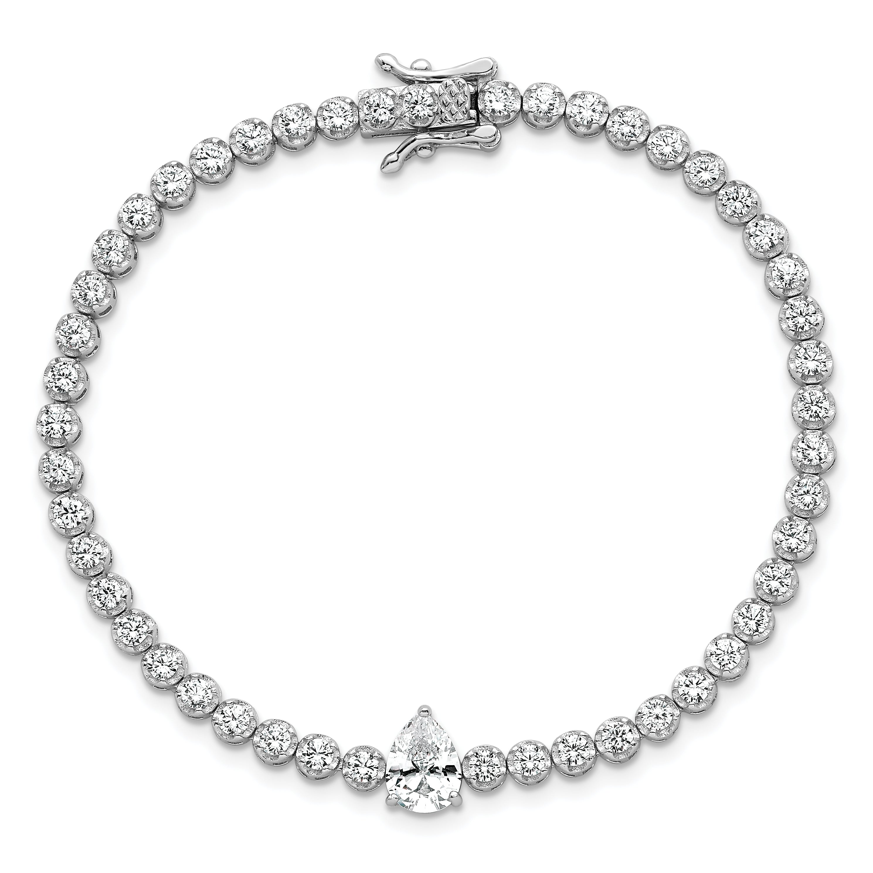 Sterling Silver Rhodium-plated Polished Round and Pear Teardrop CZ 7.25 Inch Bracelet