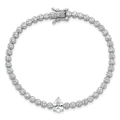 Sterling Silver Rhodium-plated Polished Round and Pear Teardrop CZ 7.25 Inch Bracelet