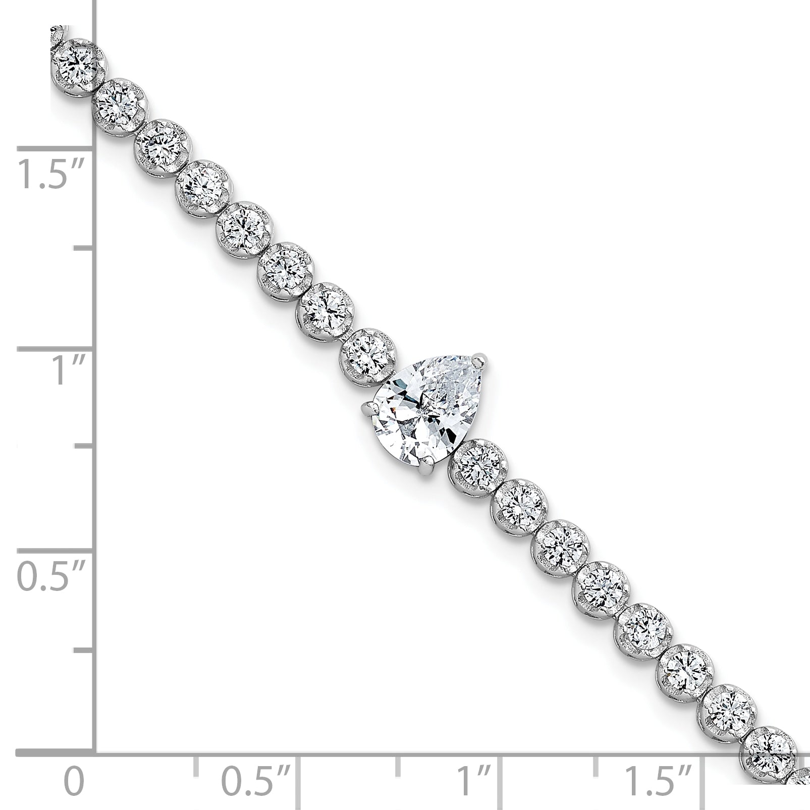 Sterling Silver Rhodium-plated Polished Round and Pear Teardrop CZ 7.25 Inch Bracelet