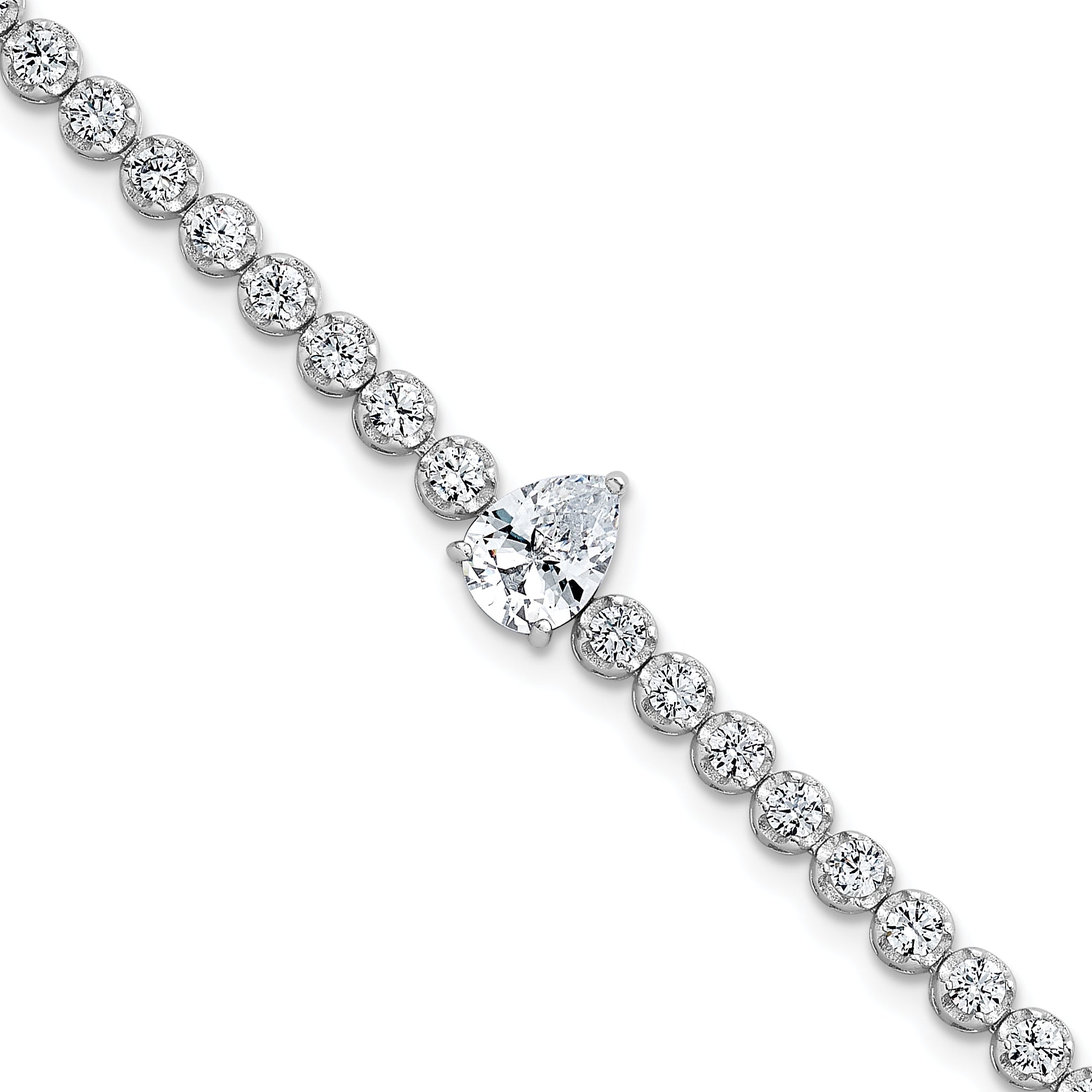 Sterling Silver Rhodium-plated Polished Round and Pear Teardrop CZ 7.25 Inch Bracelet