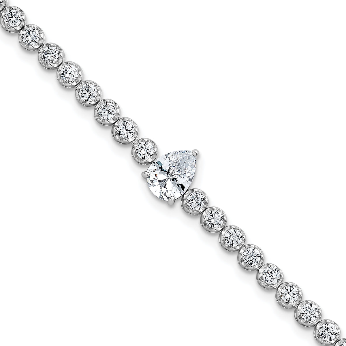 Sterling Silver Rhodium-plated Polished Round and Pear Teardrop CZ 7.25 Inch Bracelet