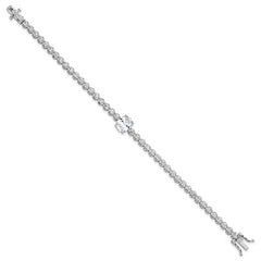 Sterling Silver Rhodium-plated Polished Fancy Oval and Round CZ 7.25 Inch Bracelet
